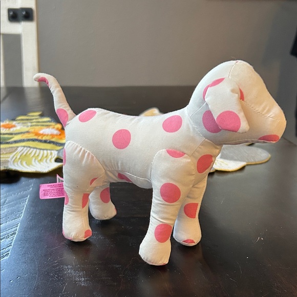PINK Victoria's Secret Cream and Pink Polka Dot Plush Dog - Picture 1 of 5